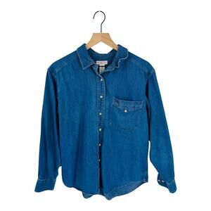 Vintage Talbots Button Denim Shirt 90s Blue‎ Heritage Classic Size M Granola